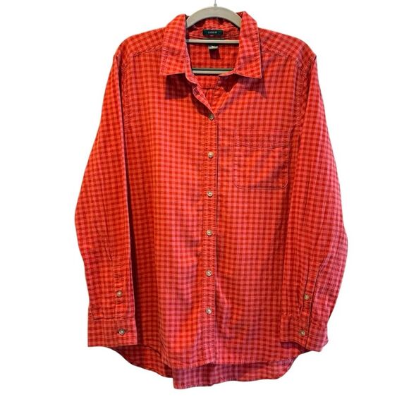 Eddie Bauer Classic Fit Button Up Long Sleeve Shirt Red‎ Plaid Women’ Large - Picture 1 of 6